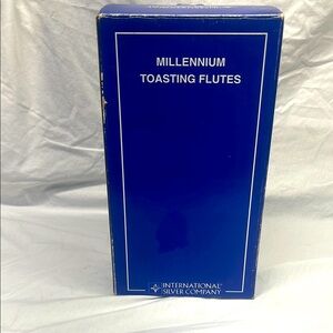 New International Silver Co. Set Of 2 Millennium Toasting Flutes W/Box ,Vintage
